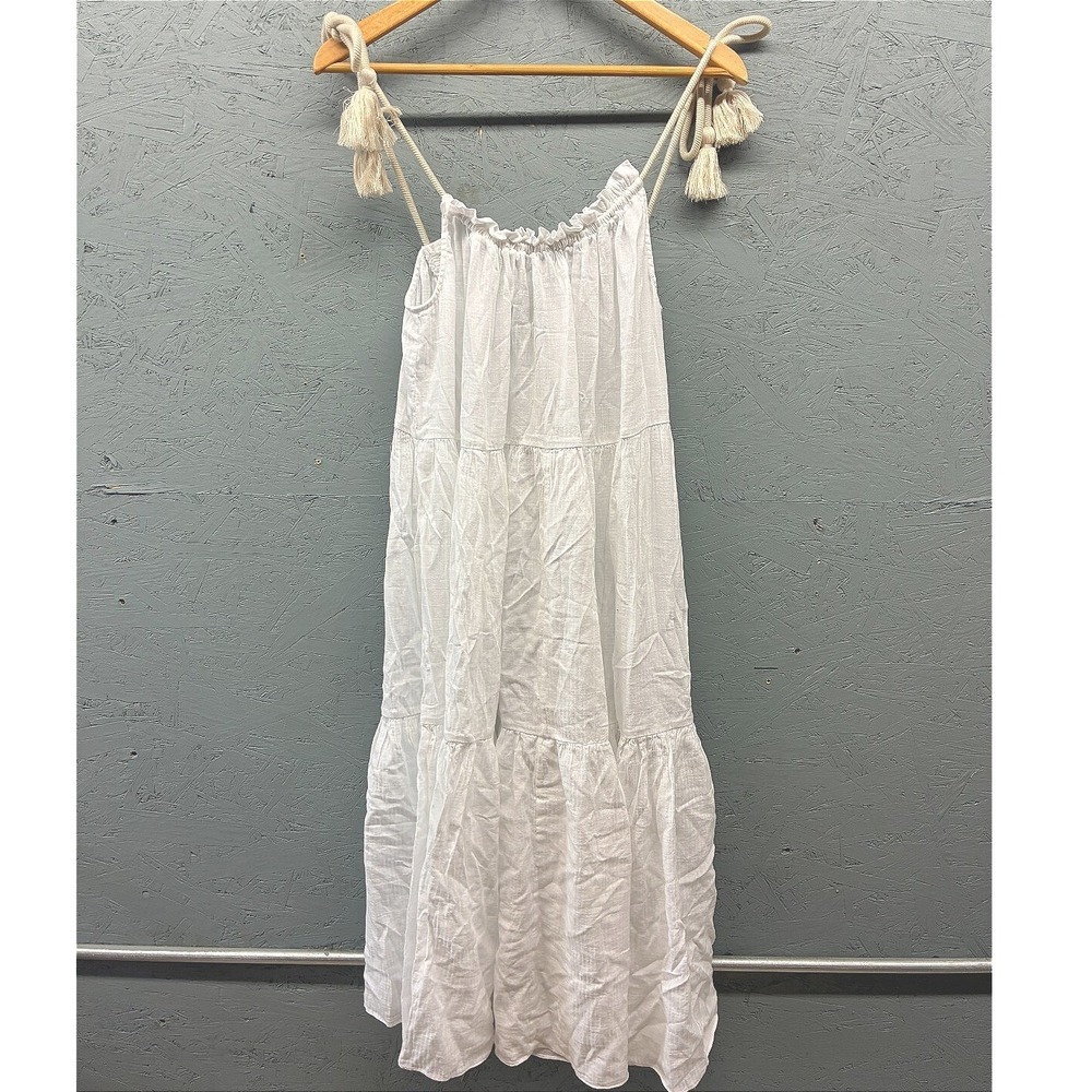 J.Crew Re-Imagined Maxi Sundress Women's XXS-XS White Tiered Tassel Strappy NWT